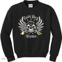 Retro Flight Deck Veteran Skull Naval Aviation Kids Sweatshirt thumb 0