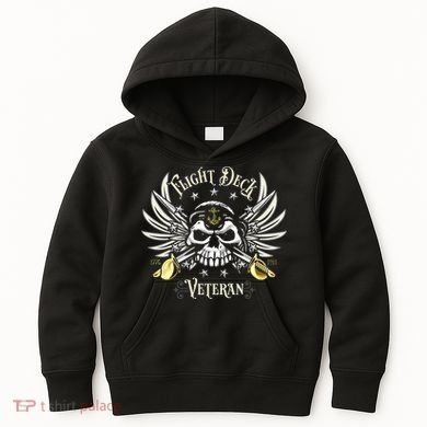 Retro Flight Deck Veteran Skull Naval Aviation Kids Hoodie