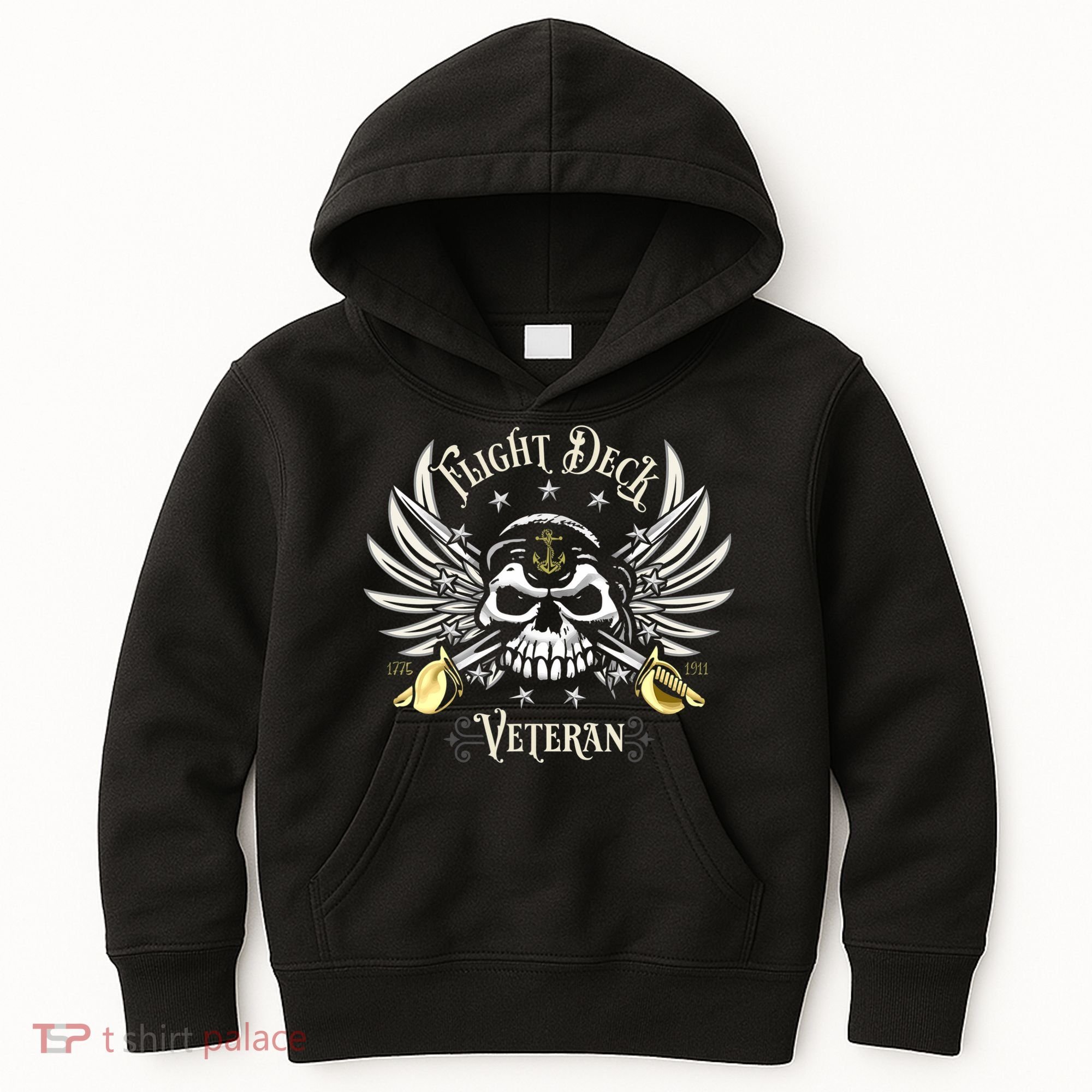 Retro Flight Deck Veteran Skull Naval Aviation Kids Hoodie