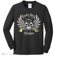 Retro Flight Deck Veteran Skull Naval Aviation Kids Long Sleeve Shirt thumb 0