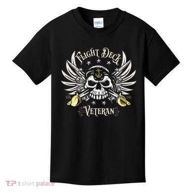 Retro Flight Deck Veteran Skull Naval Aviation Kids T-Shirt