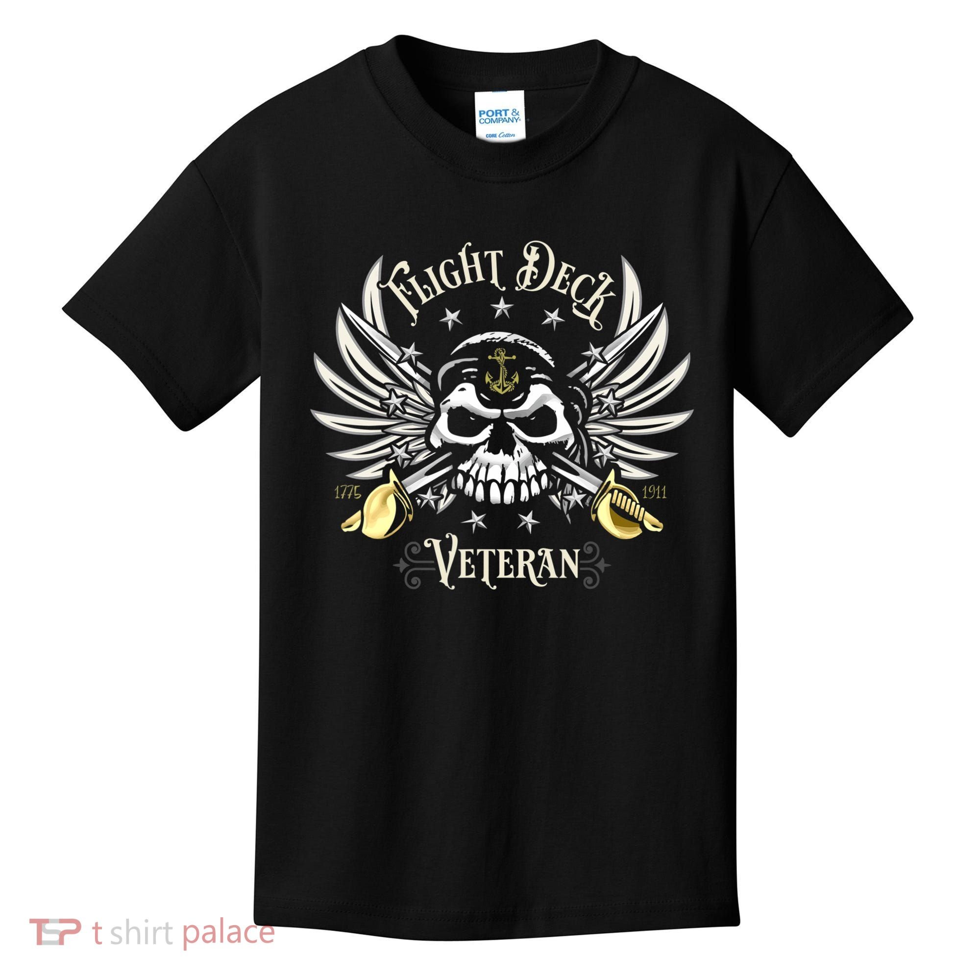 Retro Flight Deck Veteran Skull Naval Aviation Kids T-Shirt