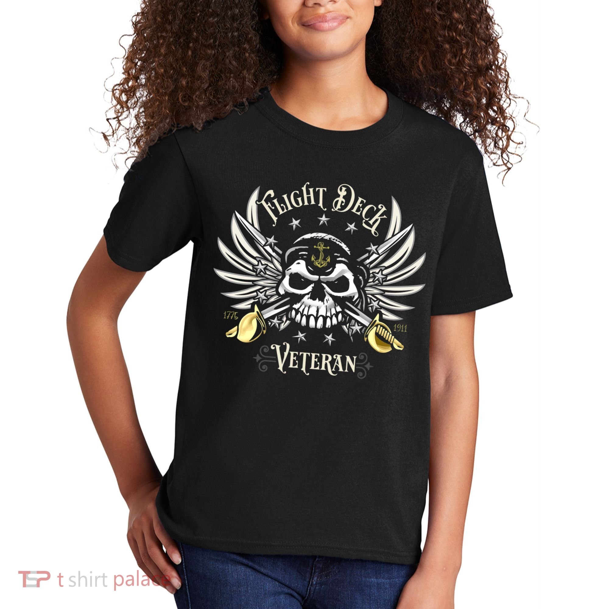 Retro Flight Deck Veteran Skull Naval Aviation Kids T-Shirt