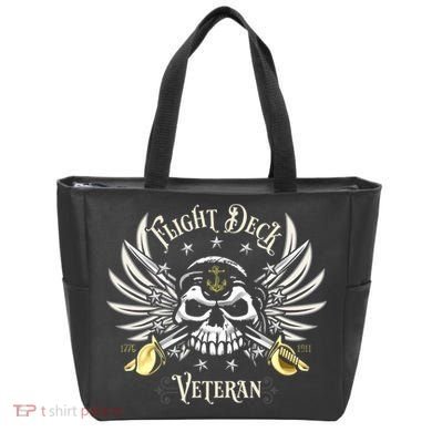 Retro Flight Deck Veteran Skull Naval Aviation Tote Bag