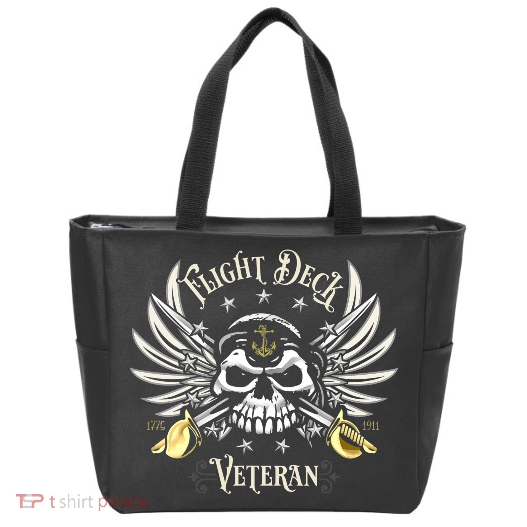 Retro Flight Deck Veteran Skull Naval Aviation Tote Bag