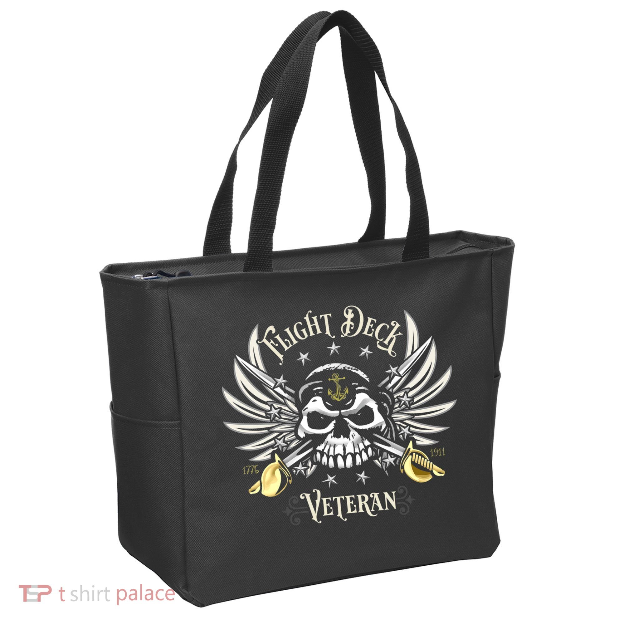 Retro Flight Deck Veteran Skull Naval Aviation Tote Bag