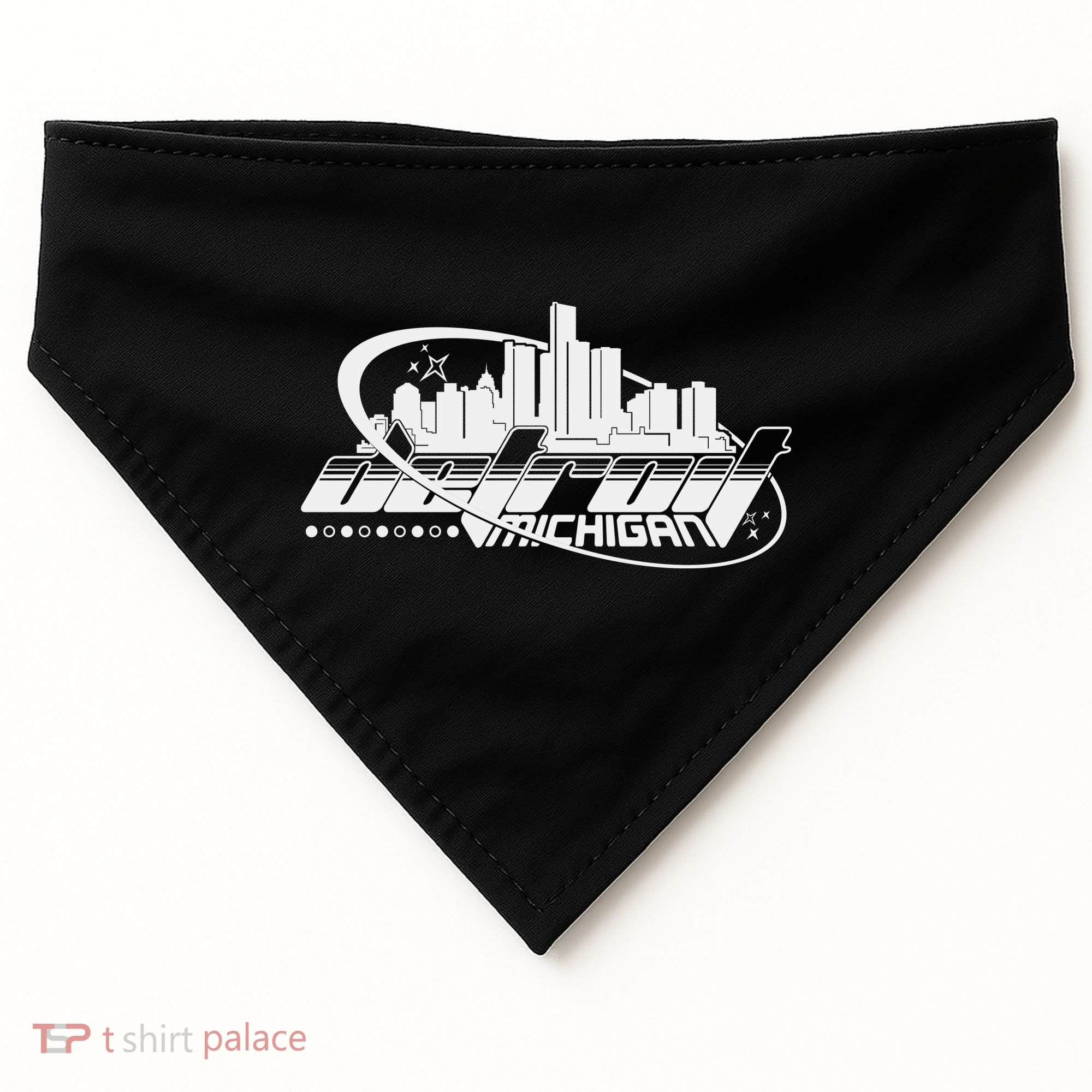 Retro Futuristic Detroit Michigan Skyline Logo USA-Made Doggie Bandana