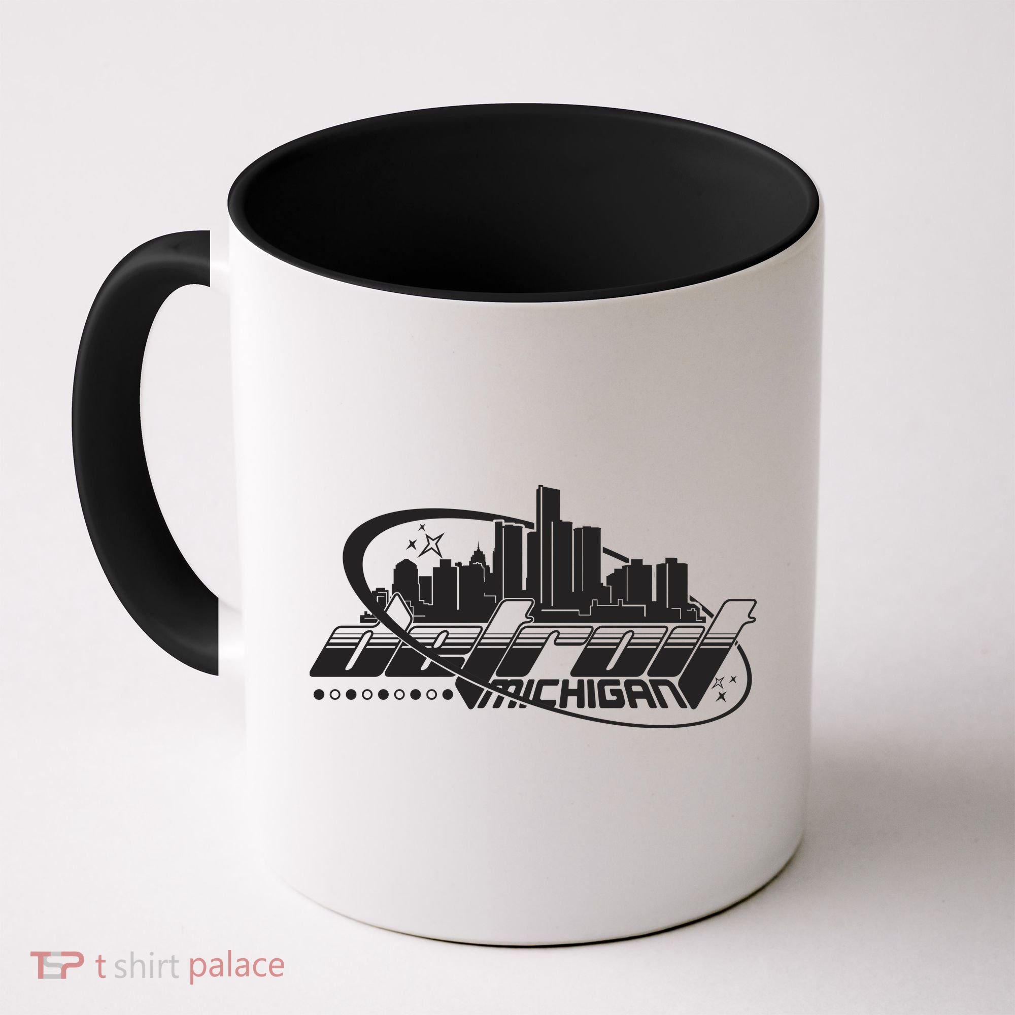 Retro Futuristic Detroit Michigan Skyline Logo Coffee Mug