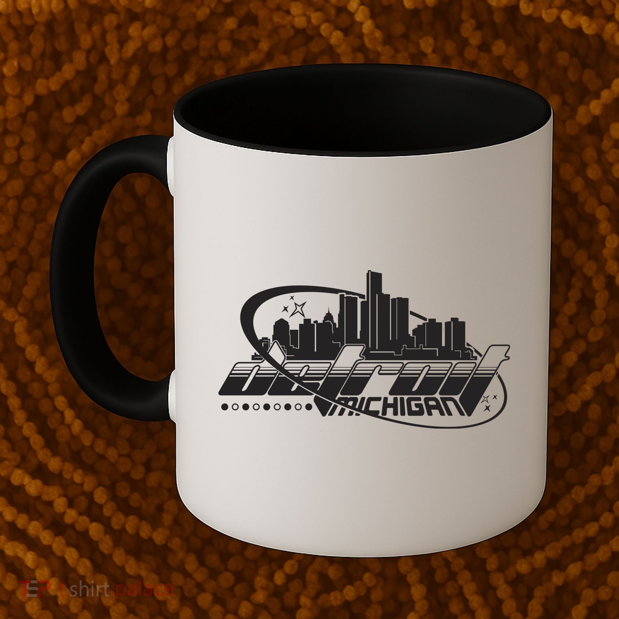 Retro Futuristic Detroit Michigan Skyline Logo Coffee Mug
