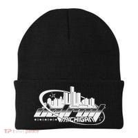 Retro Futuristic Detroit Michigan Skyline Logo Beanie thumb 0