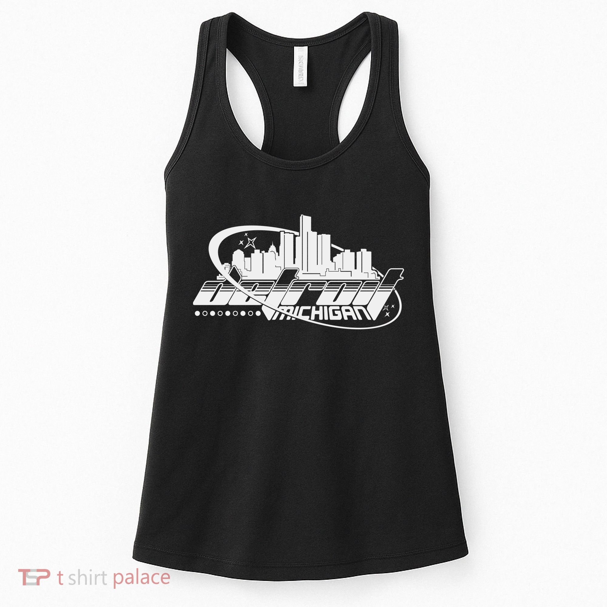Retro Futuristic Detroit Michigan Skyline Logo Women's Tank Top