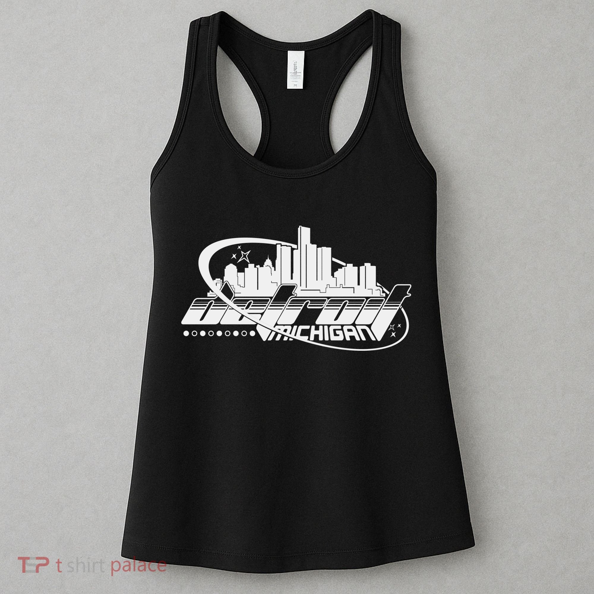 Retro Futuristic Detroit Michigan Skyline Logo Women's Tank Top