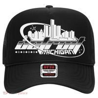 Retro Futuristic Detroit Michigan Skyline Logo Hat thumb 0