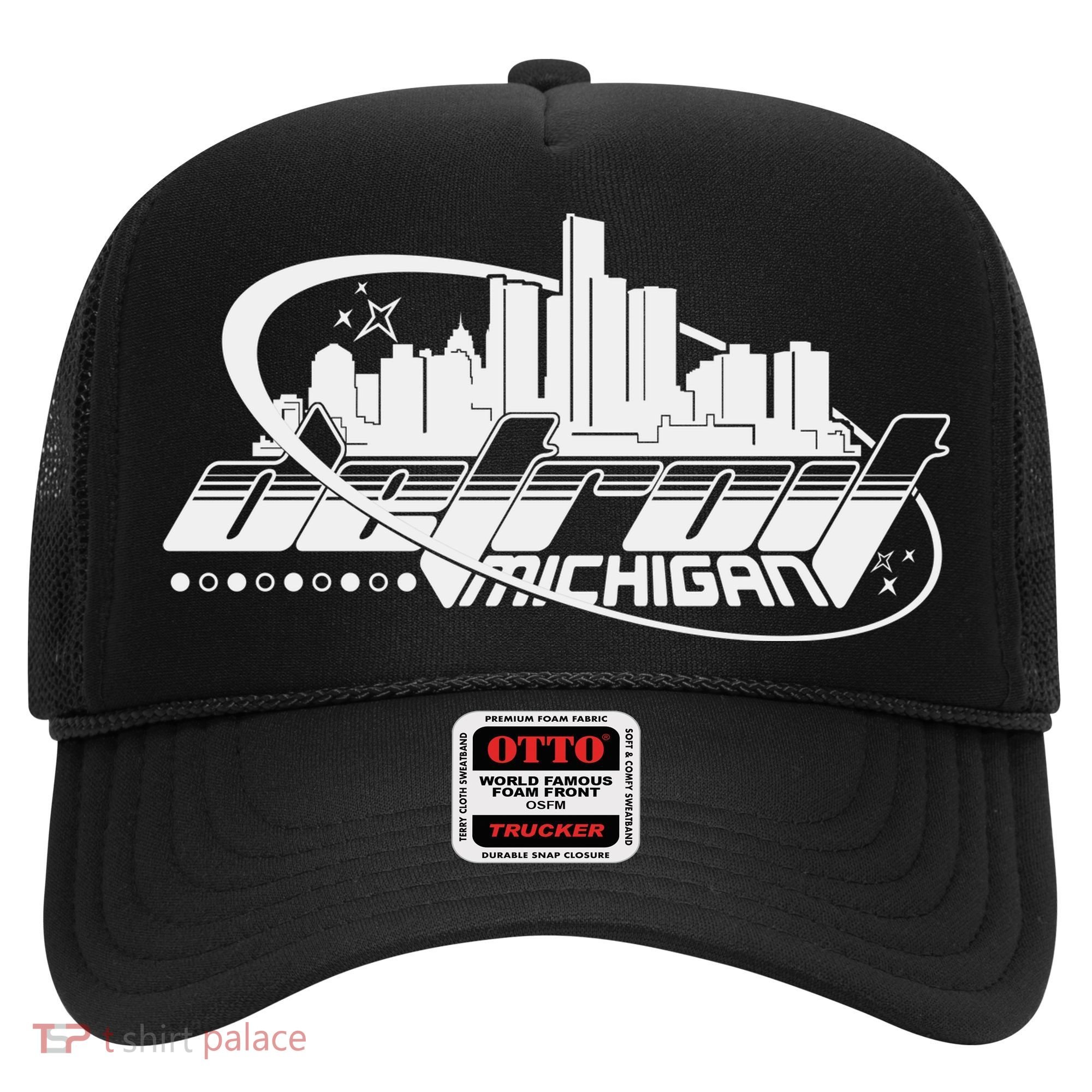 Retro Futuristic Detroit Michigan Skyline Logo Hat