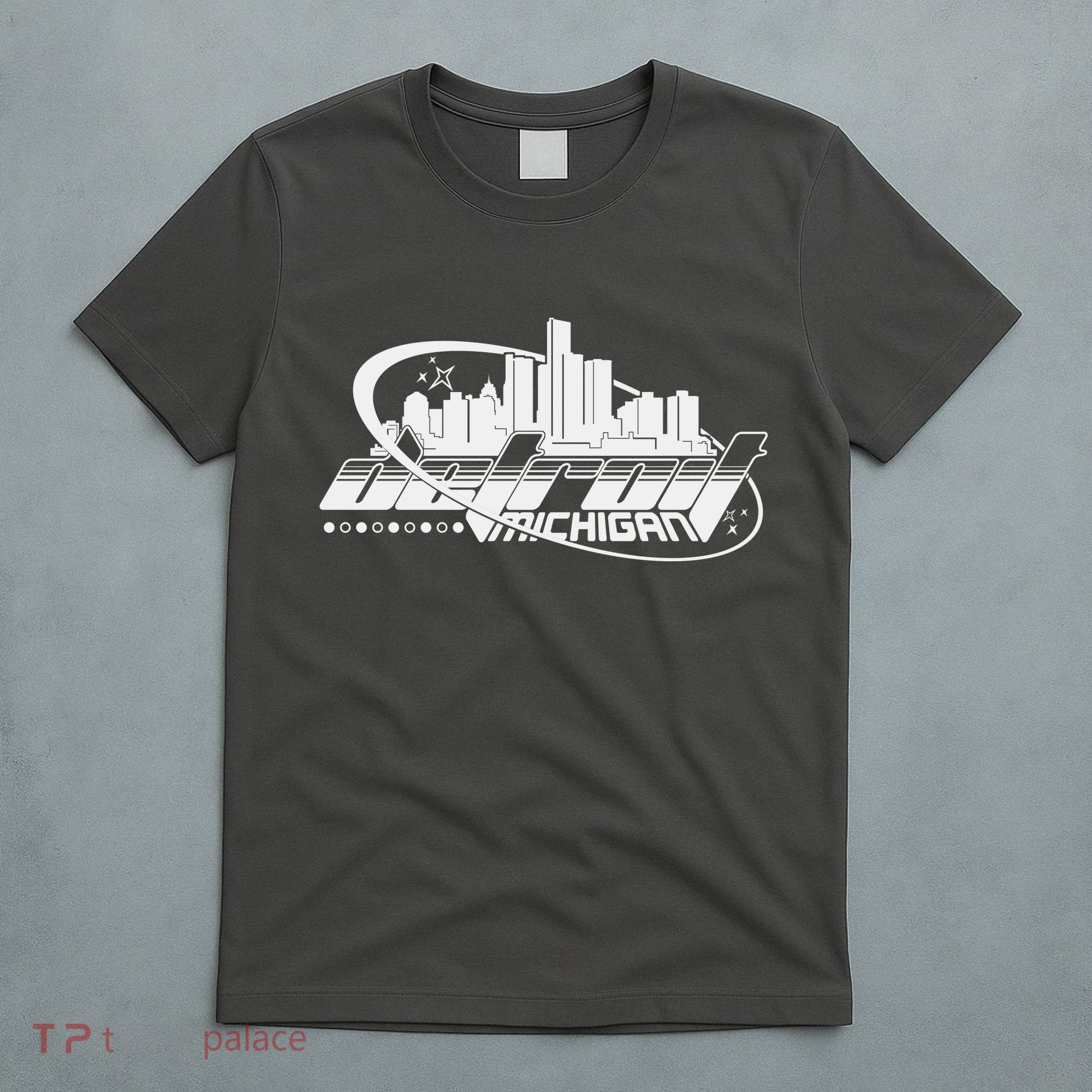 Retro Futuristic Detroit Michigan Skyline Logo T-Shirt