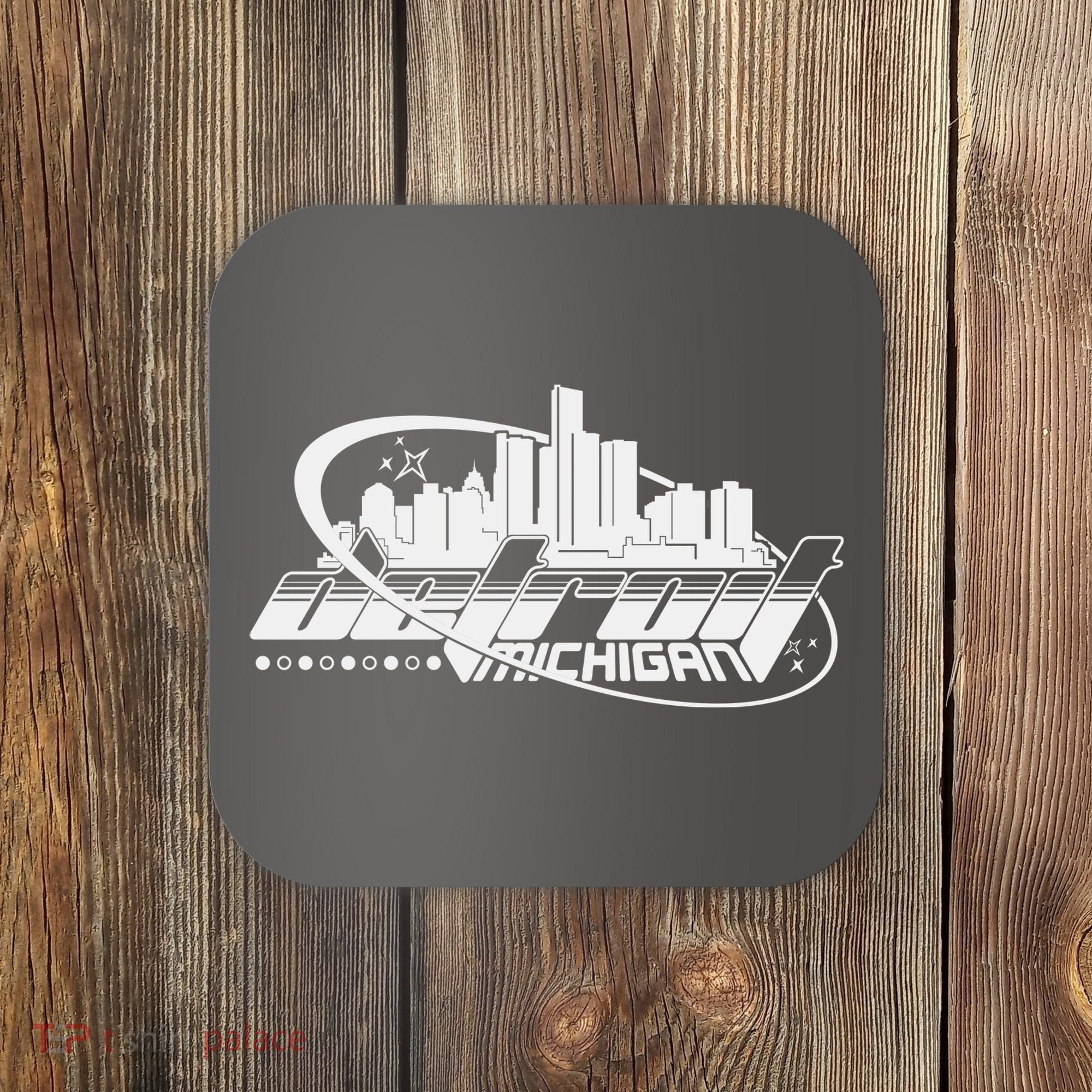Retro Futuristic Detroit Michigan Skyline Logo Coaster