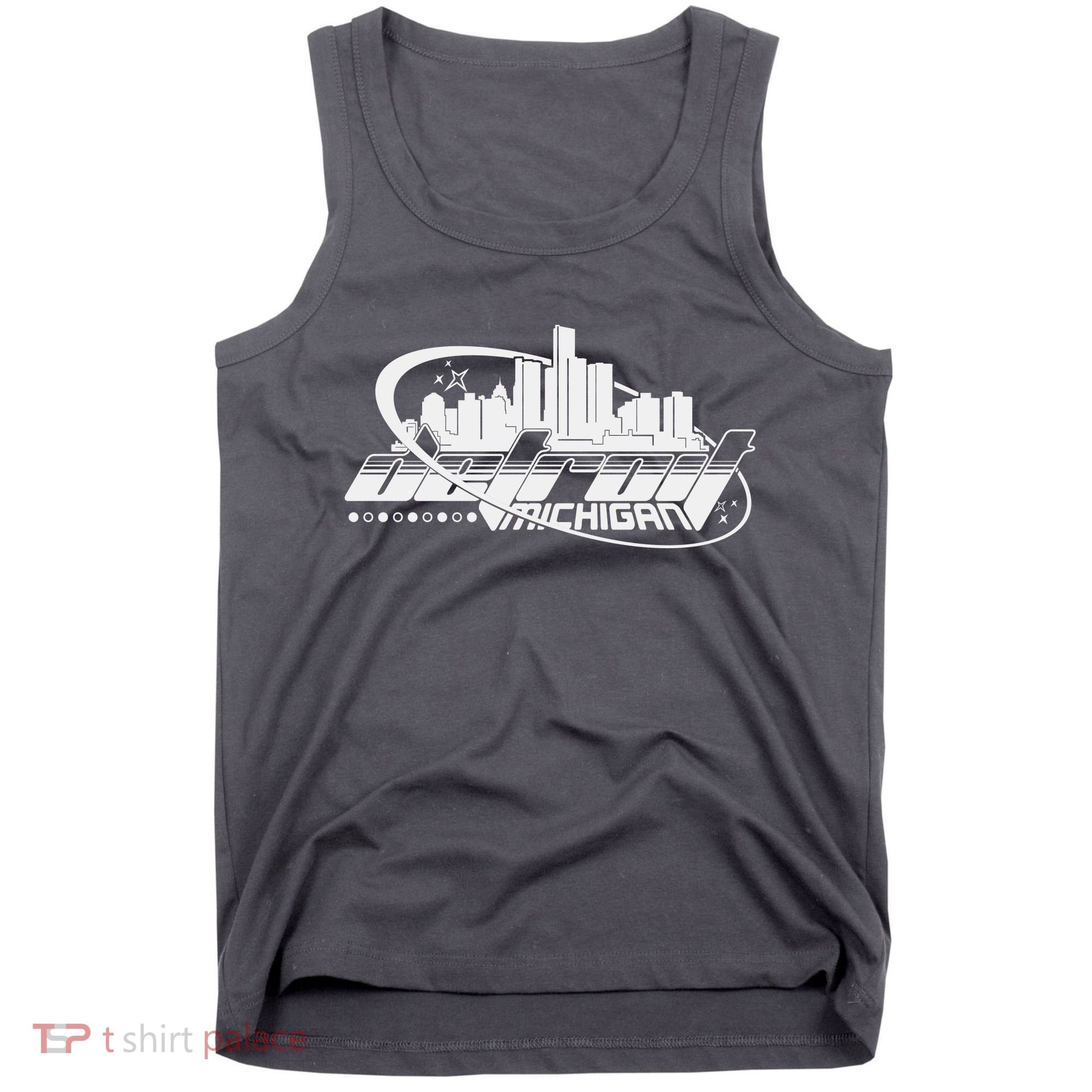 Retro Futuristic Detroit Michigan Skyline Logo Tank Top