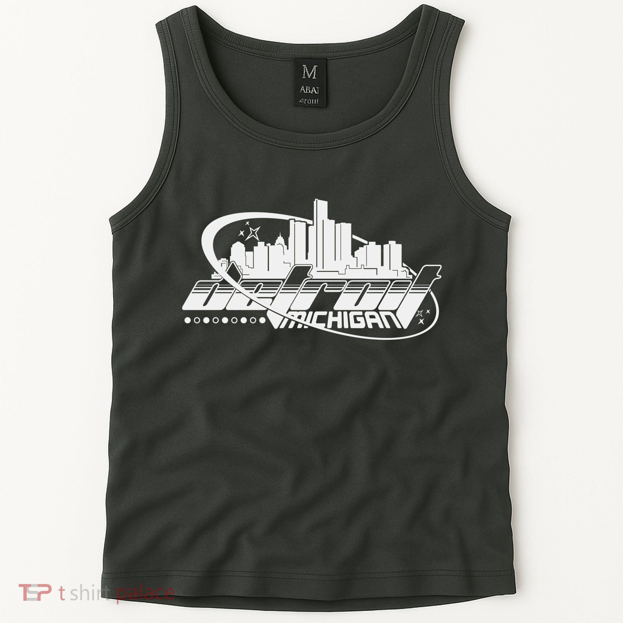 Retro Futuristic Detroit Michigan Skyline Logo Tank Top