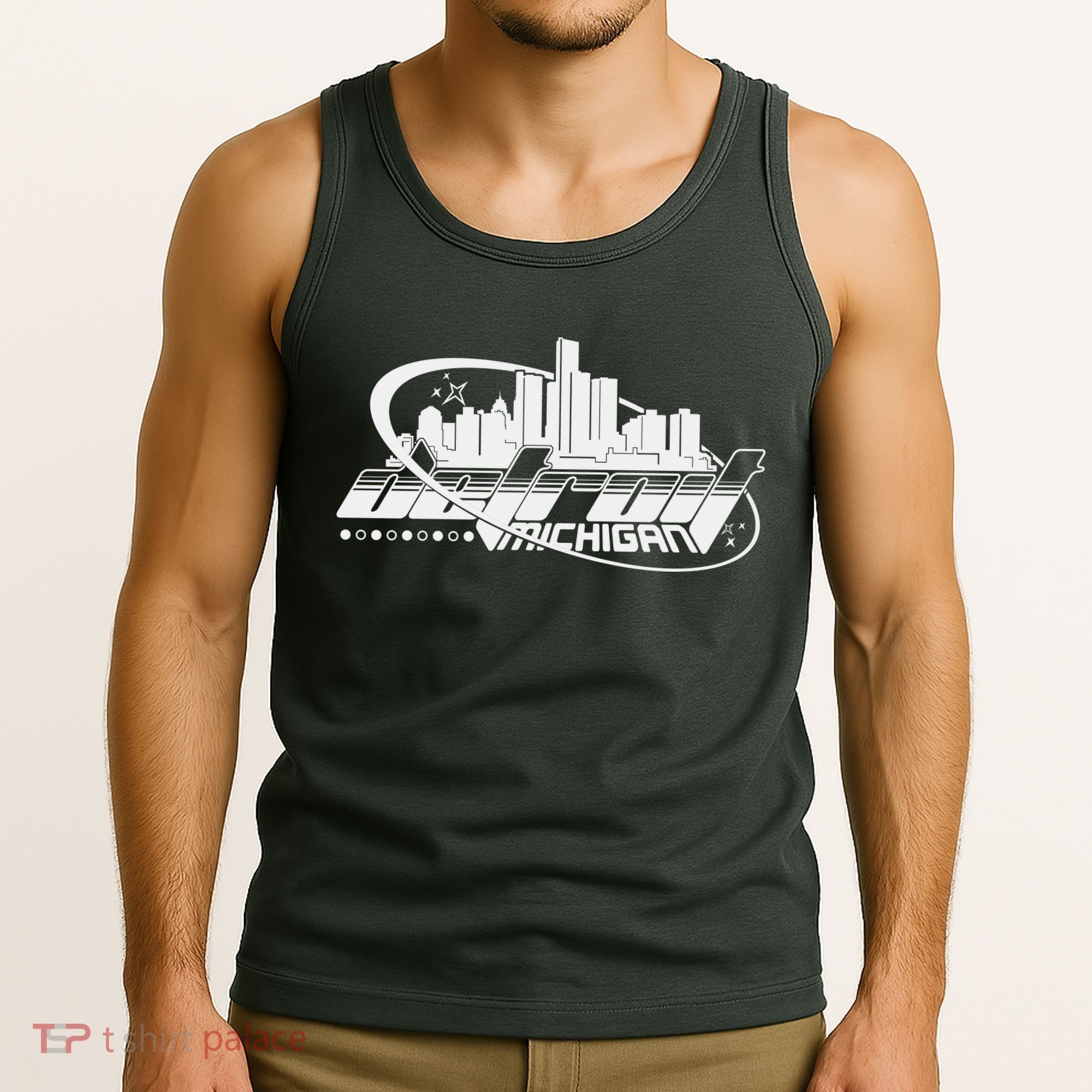 Retro Futuristic Detroit Michigan Skyline Logo Tank Top