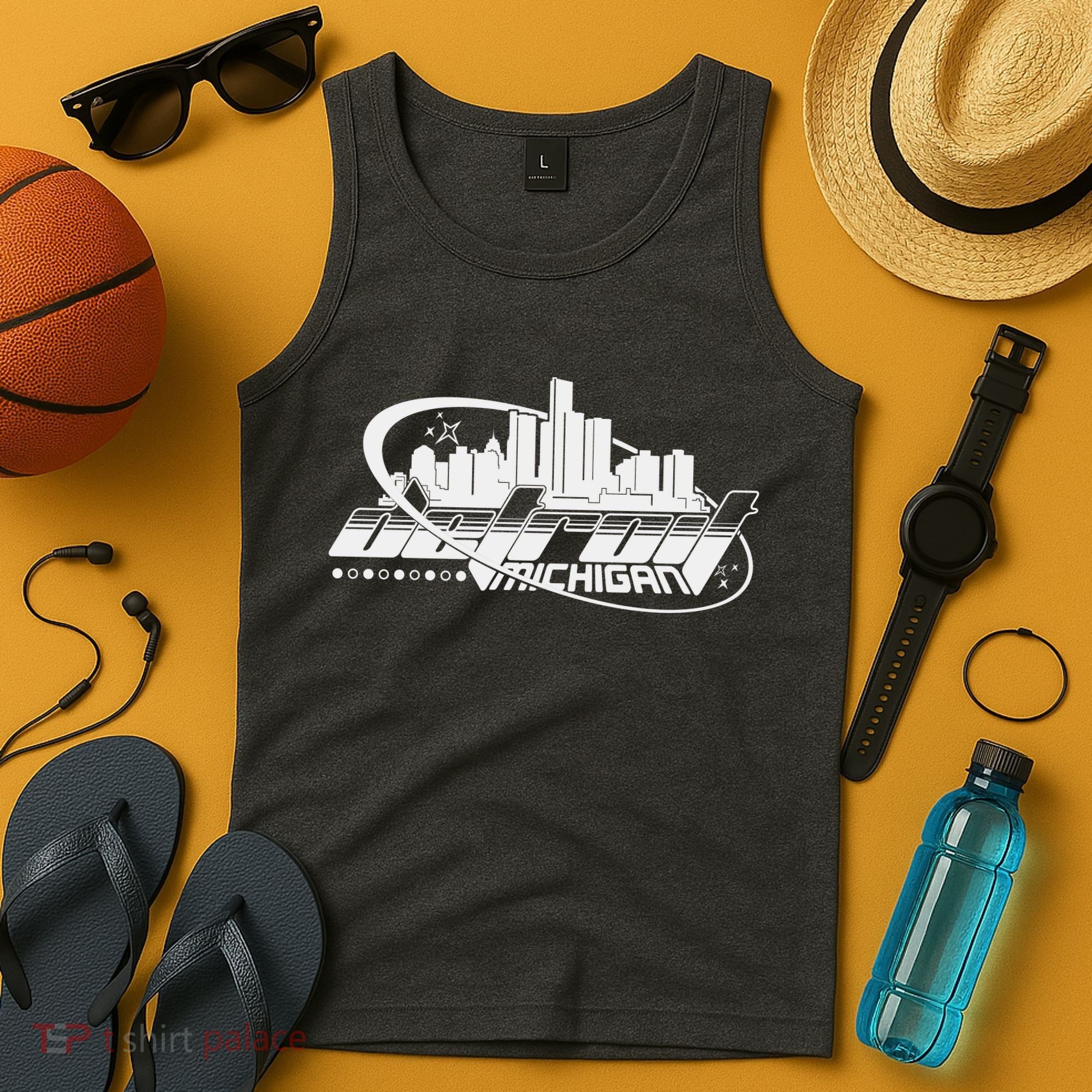 Retro Futuristic Detroit Michigan Skyline Logo Tank Top