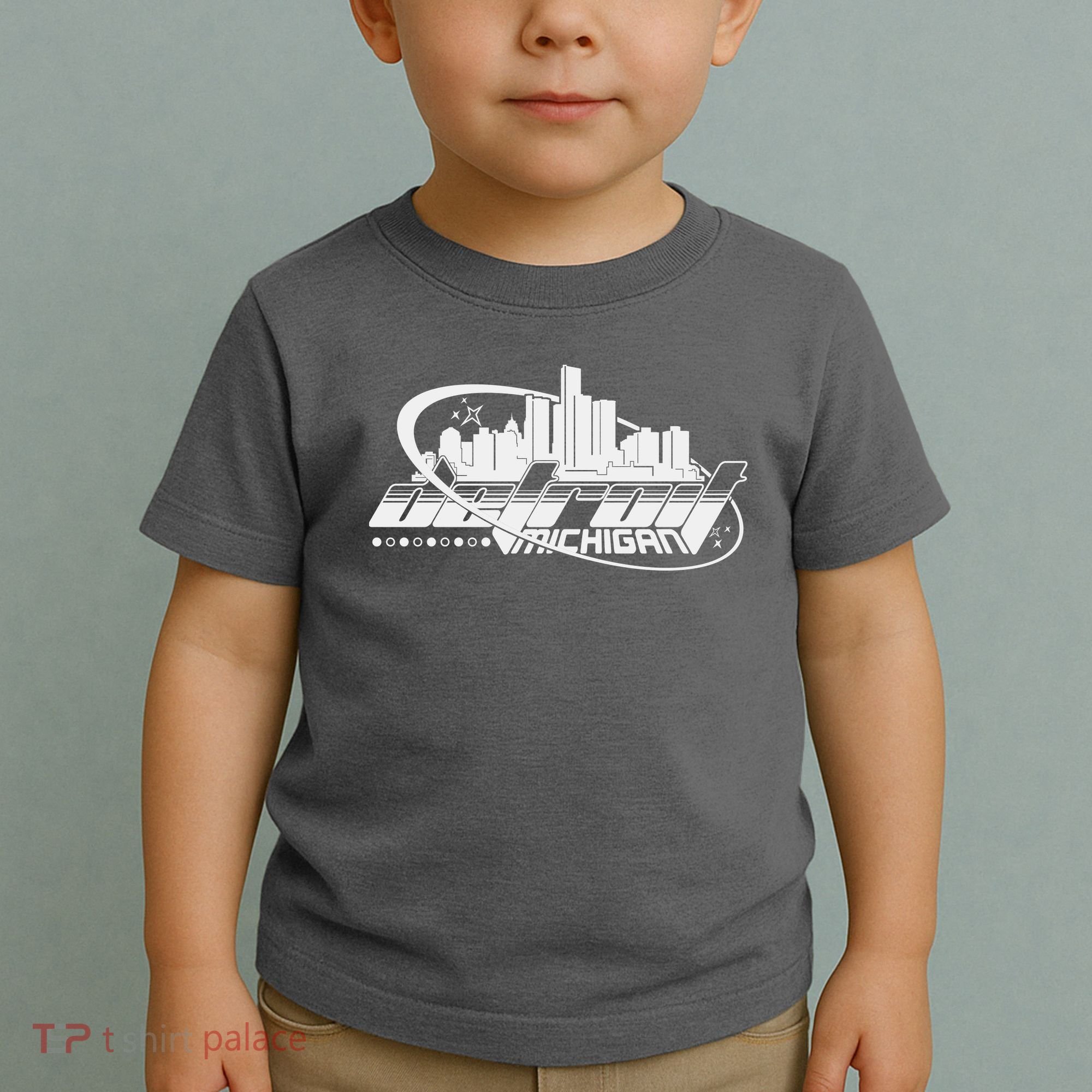 Retro Futuristic Detroit Michigan Skyline Logo Toddler T-Shirt