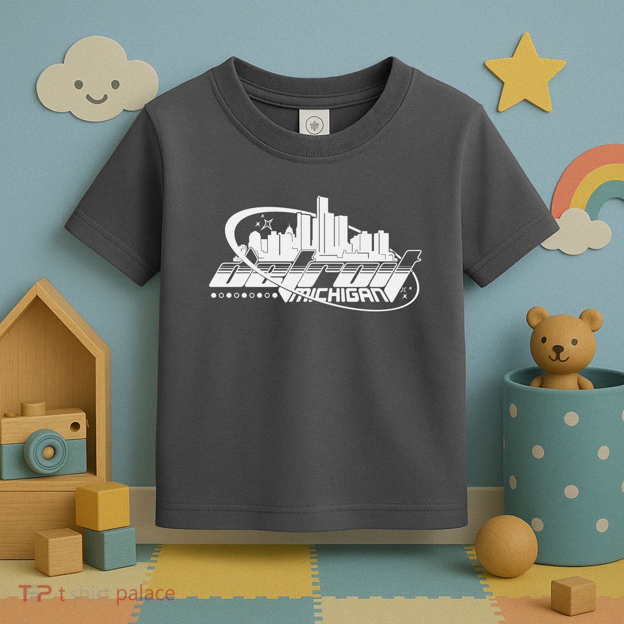 Retro Futuristic Detroit Michigan Skyline Logo Toddler T-Shirt