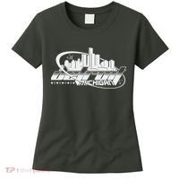 Retro Futuristic Detroit Michigan Skyline Logo Women's T-Shirt thumb 0
