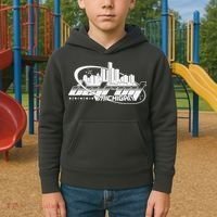 Retro Futuristic Detroit Michigan Skyline Logo Kids Hoodie thumb 2