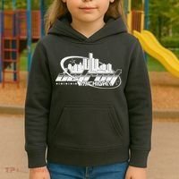 Retro Futuristic Detroit Michigan Skyline Logo Kids Hoodie thumb 3