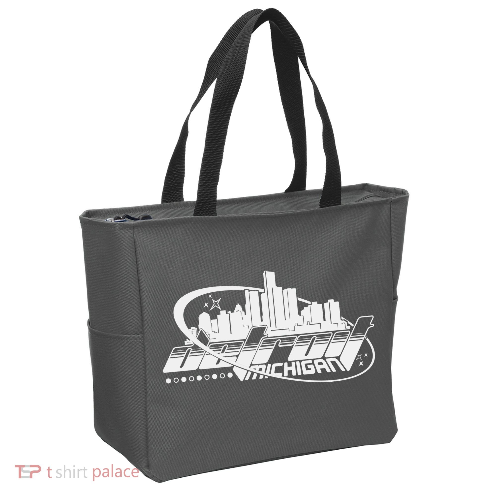Retro Futuristic Detroit Michigan Skyline Logo Tote Bag