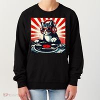 Retro Funny Dj Cat Disco Sound Tech Headphone Music Kitten Women's Sweatshirt thumb 0