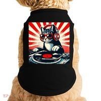 Retro Funny Dj Cat Disco Sound Tech Headphone Music Kitten Doggie Tank thumb 0