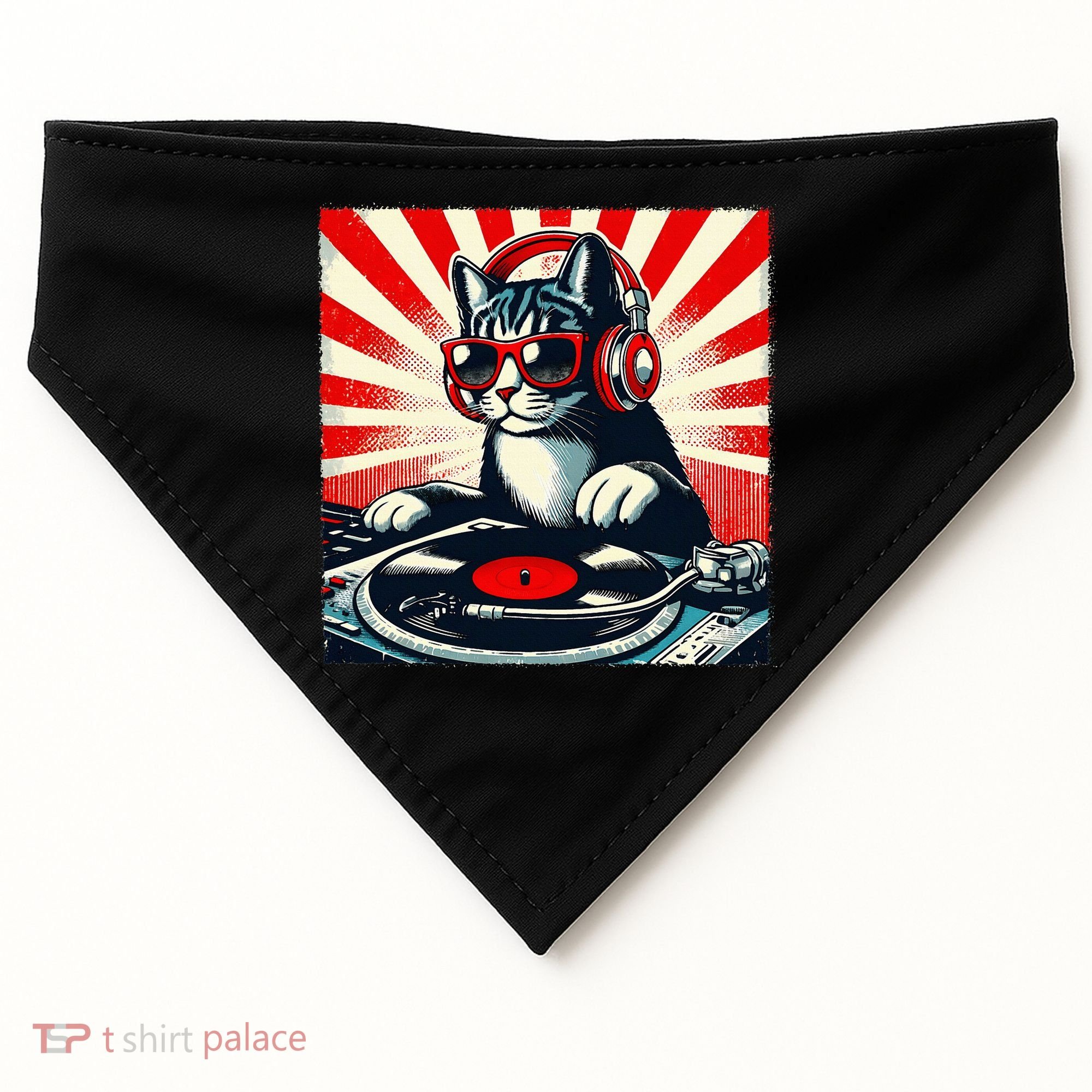 Retro Funny Dj Cat Disco Sound Tech Headphone Music Kitten USA-Made Doggie Bandana