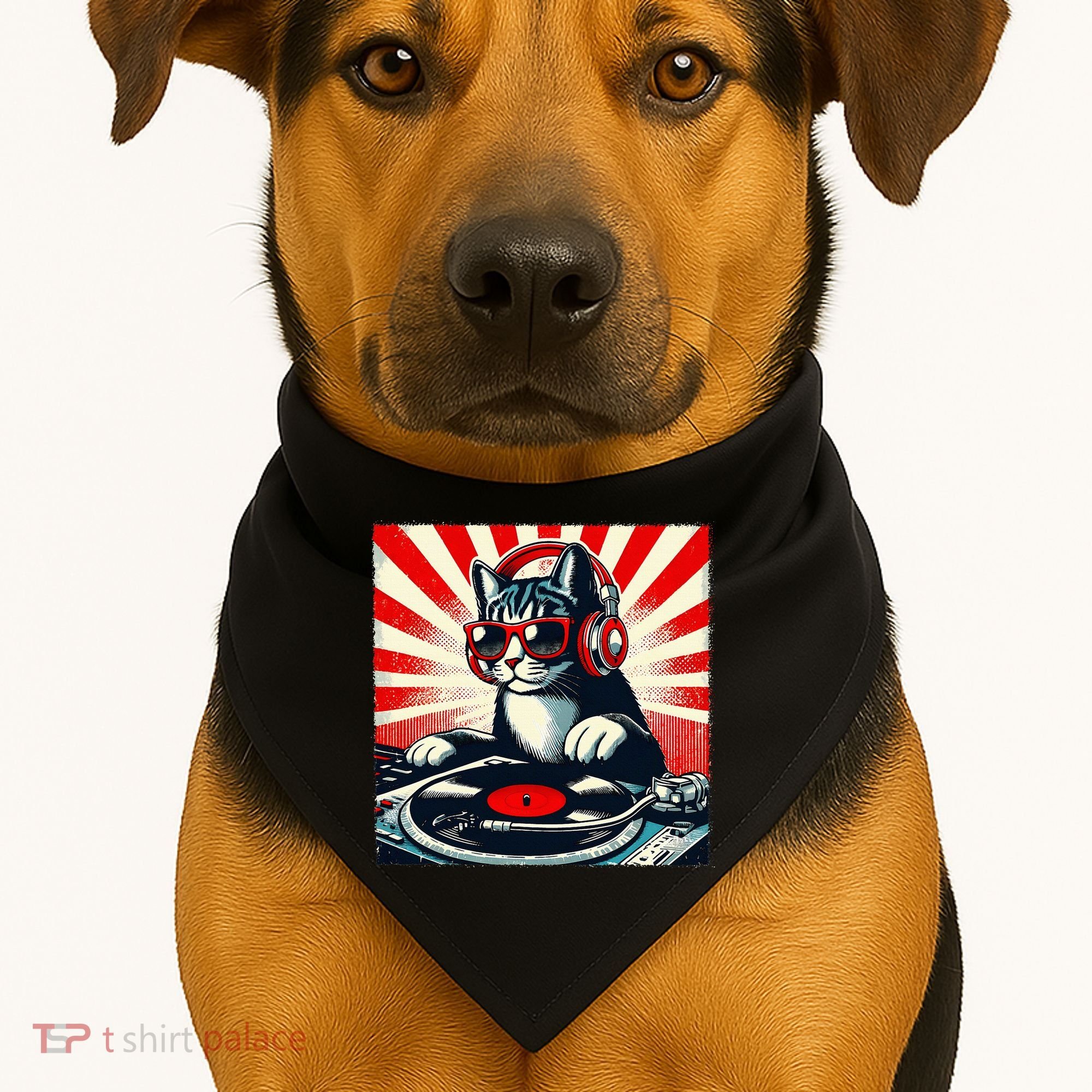 Retro Funny Dj Cat Disco Sound Tech Headphone Music Kitten USA-Made Doggie Bandana