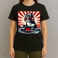 Retro Funny Dj Cat Disco Sound Tech Headphone Music Kitten T-Shirt thumb 4