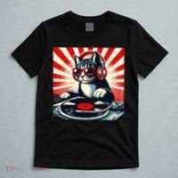 Retro Funny Dj Cat Disco Sound Tech Headphone Music Kitten T-Shirt thumb 5