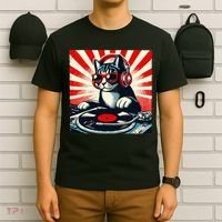 Retro Funny Dj Cat Disco Sound Tech Headphone Music Kitten T-Shirt thumb 6