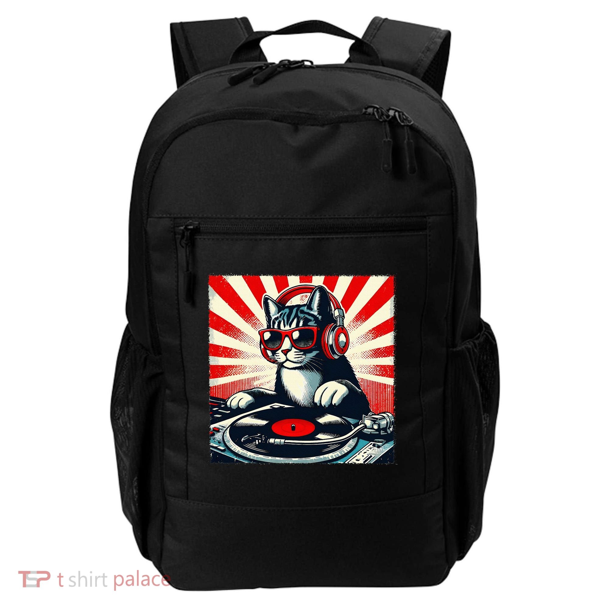 Retro Funny Dj Cat Disco Sound Tech Headphone Music Kitten Backpack