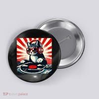 Retro Funny Dj Cat Disco Sound Tech Headphone Music Kitten Button thumb 0
