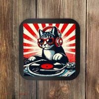 Retro Funny Dj Cat Disco Sound Tech Headphone Music Kitten Coaster thumb 0