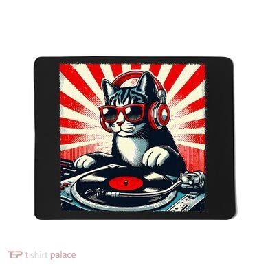 Retro Funny Dj Cat Disco Sound Tech Headphone Music Kitten Mousepad