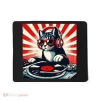 Retro Funny Dj Cat Disco Sound Tech Headphone Music Kitten Mousepad thumb 0
