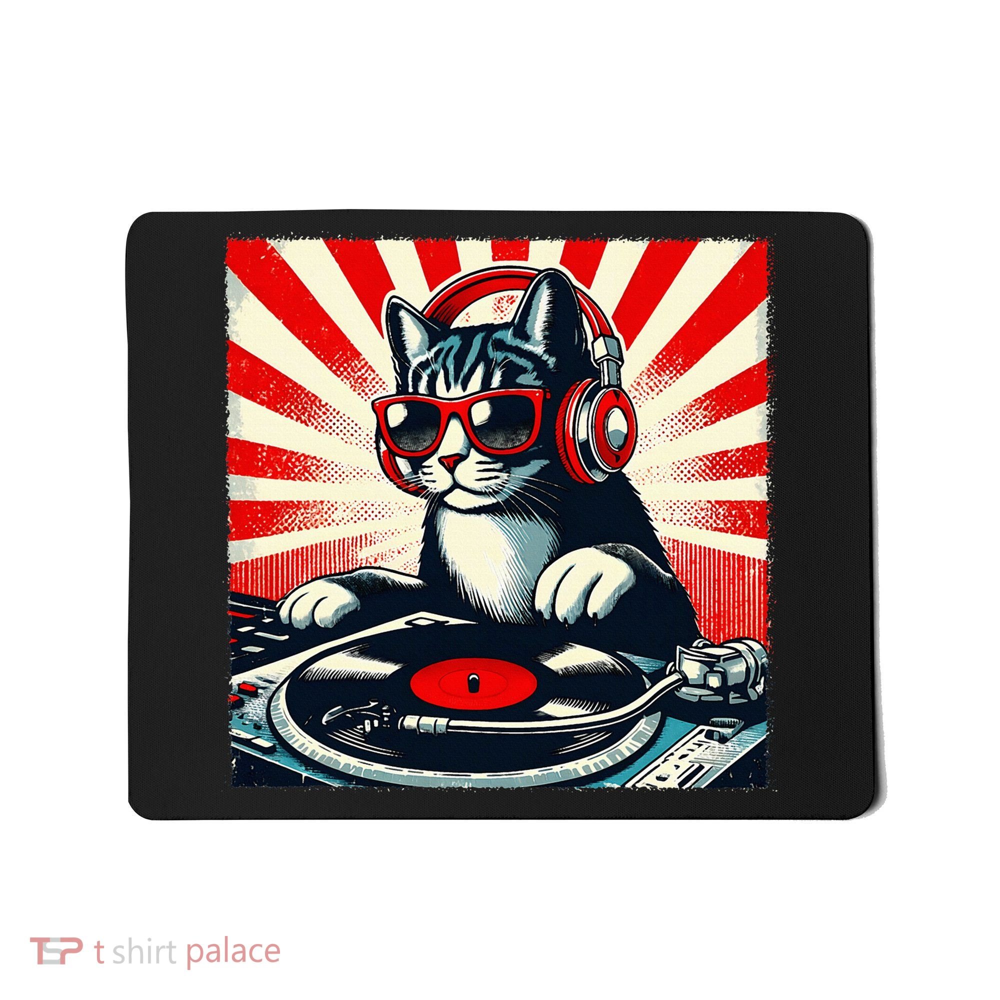 Retro Funny Dj Cat Disco Sound Tech Headphone Music Kitten Mousepad