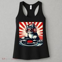 Retro Funny Dj Cat Disco Sound Tech Headphone Music Kitten Women's Tank Top thumb 3