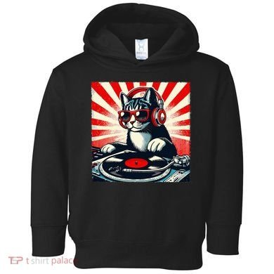Retro Funny Dj Cat Disco Sound Tech Headphone Music Kitten Toddler Hoodie