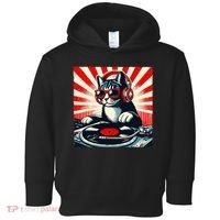 Retro Funny Dj Cat Disco Sound Tech Headphone Music Kitten Toddler Hoodie thumb 0