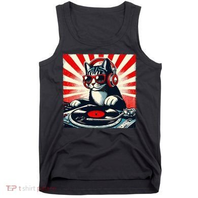 Retro Funny Dj Cat Disco Sound Tech Headphone Music Kitten Tank Top