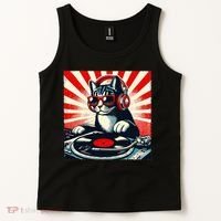 Retro Funny Dj Cat Disco Sound Tech Headphone Music Kitten Tank Top thumb 2