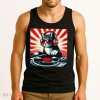 Retro Funny Dj Cat Disco Sound Tech Headphone Music Kitten Tank Top thumb 3