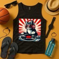 Retro Funny Dj Cat Disco Sound Tech Headphone Music Kitten Tank Top thumb 4
